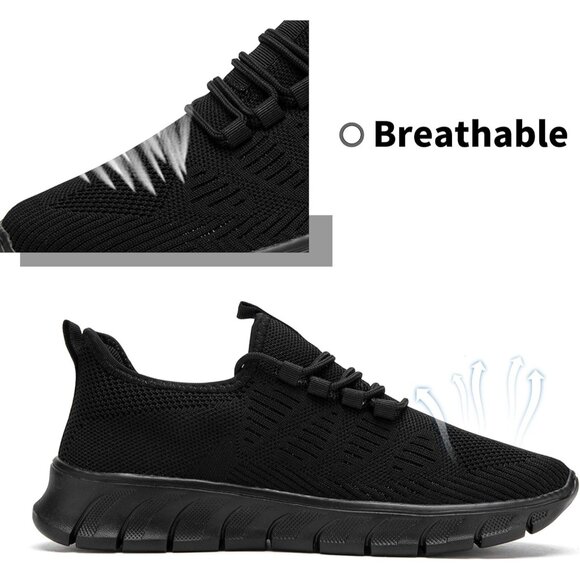 Women Black Running Tennis Walking Shoes Lightweight Slip On Workout Sneakers - Picture 5 of 7